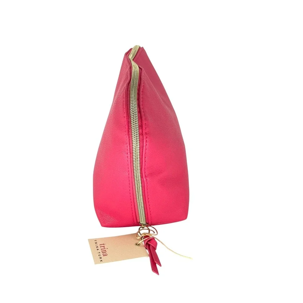 Trina Turk Pink Cosmetic Makeup Bag Case Pouch Faux Leather Travel Organizer New